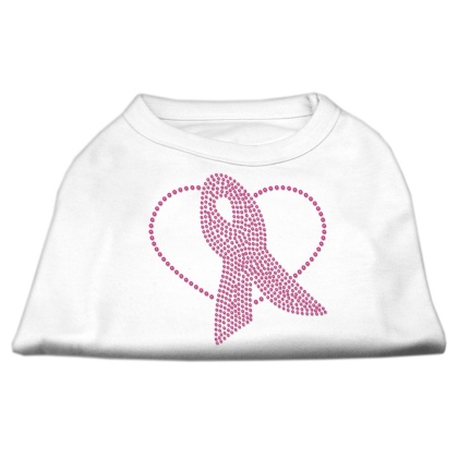 Pink Ribbon Rhinestone Shirts White L