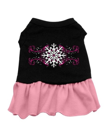 Pink Snowflake Screen Print Dress Black with Pink Lg