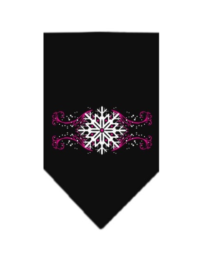 Pink Snowflake Swirls Screen Print Bandana Black Large