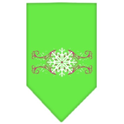 Pink Snowflake Swirls Screen Print Bandana Lime Green Large