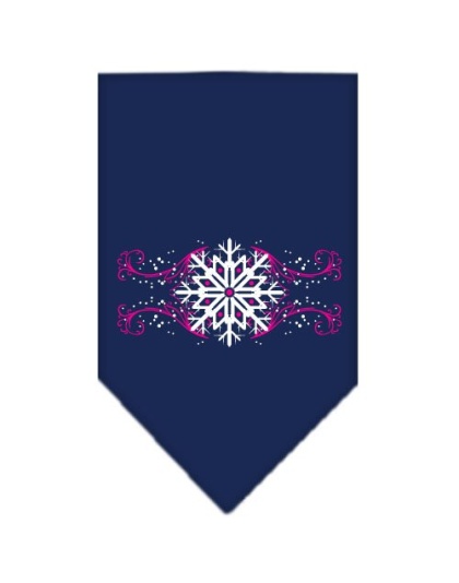 Pink Snowflake Swirls Screen Print Bandana Navy Blue large