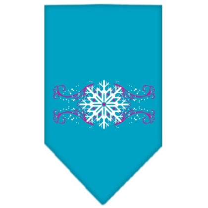 Pink Snowflake Swirls Screen Print Bandana Turquoise Large