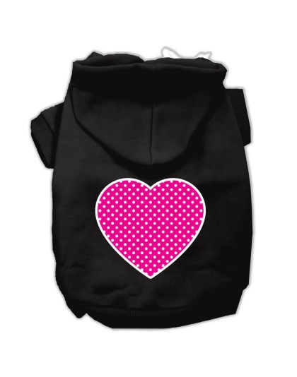 Pink Swiss Dot Heart Screen Print Pet Hoodies Black Size Lg