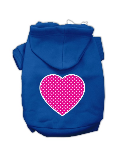 Pink Swiss Dot Heart Screen Print Pet Hoodies Blue Size Lg