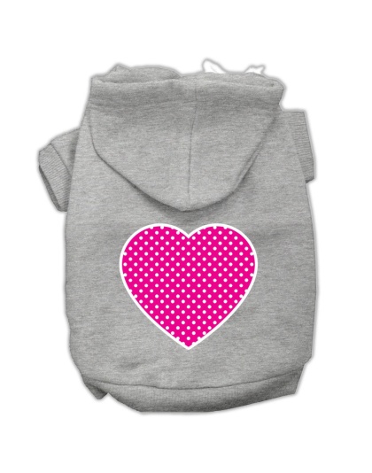 Pink Swiss Dot Heart Screen Print Pet Hoodies Grey Size Lg