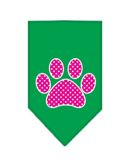 Pink Swiss Dot Paw Screen Print Bandana Emerald Green Large