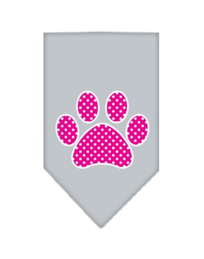 Pink Swiss Dot Paw Screen Print Bandana Grey Large