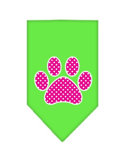 Pink Swiss Dot Paw Screen Print Bandana Lime Green Large