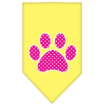 Pink Swiss Dot Paw Screen Print Bandana Yellow Large