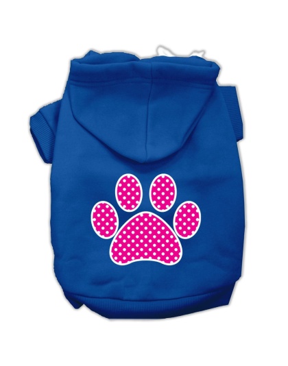 Pink Swiss Dot Paw Screen Print Pet Hoodies Blue Size Lg