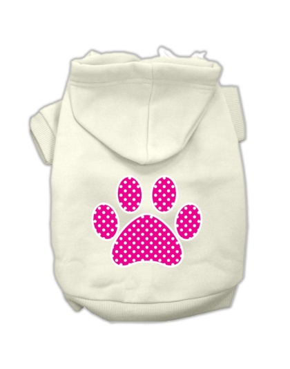 Pink Swiss Dot Paw Screen Print Pet Hoodies Cream Size L