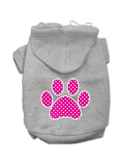 Pink Swiss Dot Paw Screen Print Pet Hoodies Grey Size Lg