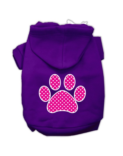 Pink Swiss Dot Paw Screen Print Pet Hoodies Purple Size Lg