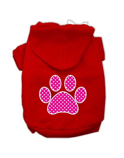 Pink Swiss Dot Paw Screen Print Pet Hoodies Red Size Lg