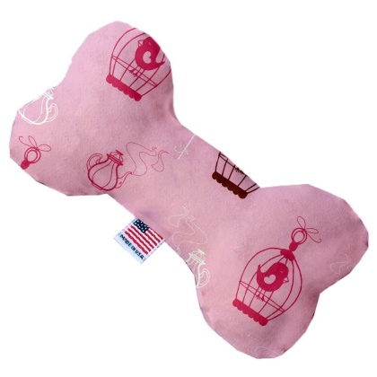 Pink Whimsy Bird Cages 10 inch Canvas Bone Dog Toy