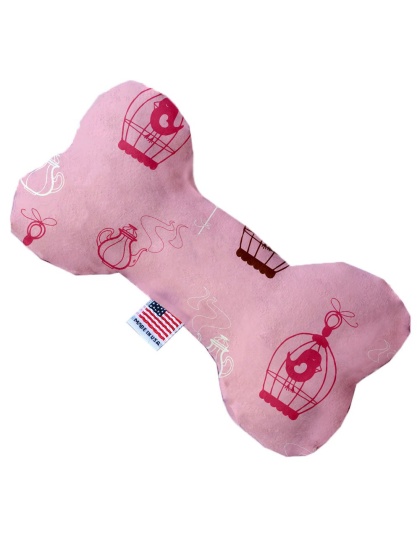 Pink Whimsy Bird Cages 10 inch Canvas Bone Dog Toy