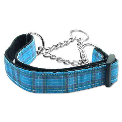 Plaid Nylon Collar Martingale Blue Large