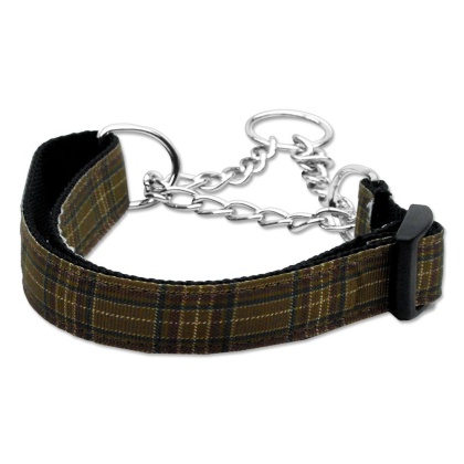 Plaid Nylon Collar Martingale Brown Large