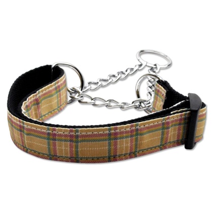 Plaid Nylon Collar Martingale Khaki Large