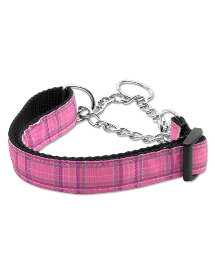 Plaid Nylon Collar Martingale Pink Large