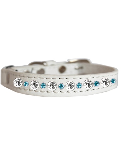 Posh Jeweled Cat Collar White with Aqua Size 10