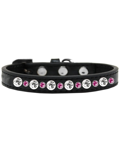 Posh Jeweled Dog Collar Black with Bright Pink Size 10