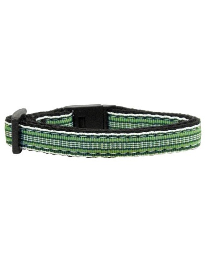 Preppy Stripes Nylon Ribbon Collars Green/White Cat Safety