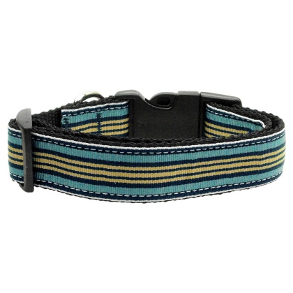 Preppy Stripes Nylon Ribbon Collars Light Blue/Khaki Large