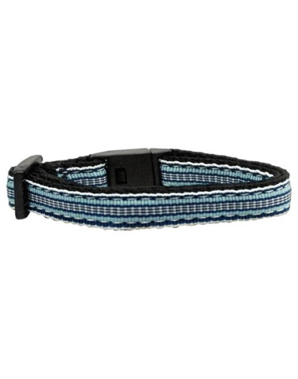 Preppy Stripes Nylon Ribbon Collars Light Blue/White Cat Safety