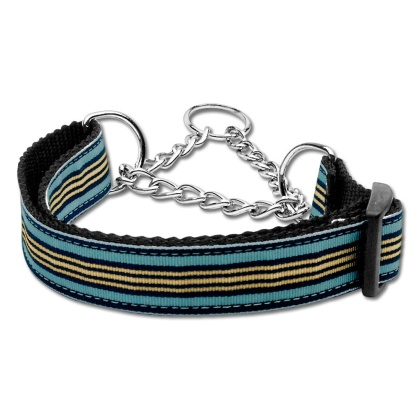 Preppy Stripes Nylon Ribbon Collars Martingale Light Blue/Khaki Large