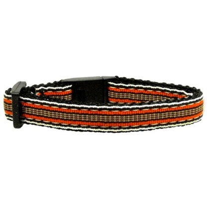 Preppy Stripes Nylon Ribbon Collars Orange/Khaki Cat Safety