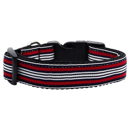 Preppy Stripes Nylon Ribbon Collars Red/White Large