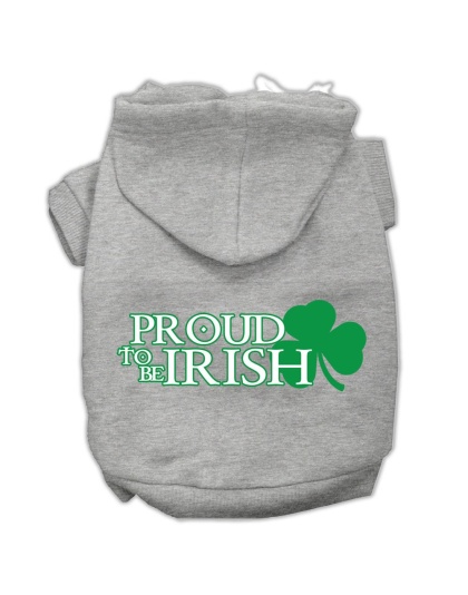 Proud to be Irish Screen Print Pet Hoodies Grey Size Lg