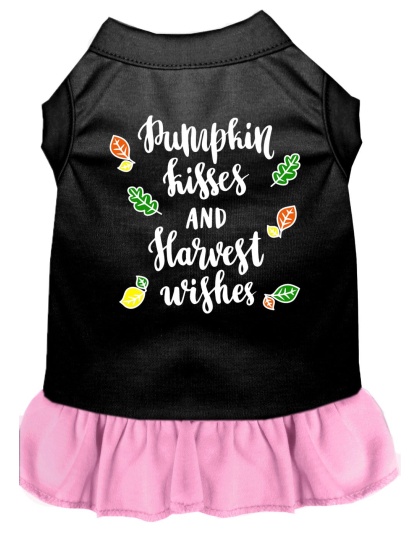 Pumpkin Kisses Screen Print Dog Dress Black with Light Pink Lg