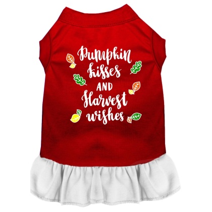 Pumpkin Kisses Screen Print Dog Dress Red with White Lg