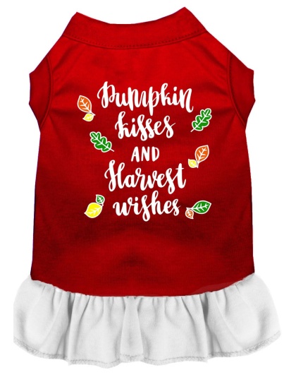 Pumpkin Kisses Screen Print Dog Dress Red with White Lg