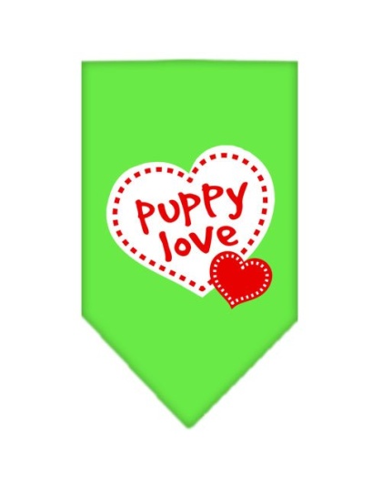 Puppy Love Screen Print Bandana Lime Green Large