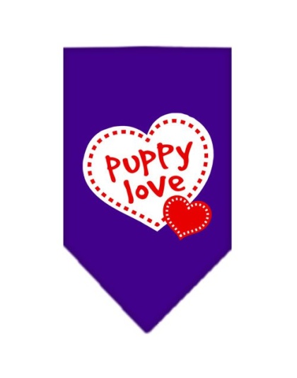 Puppy Love Screen Print Bandana Purple Large