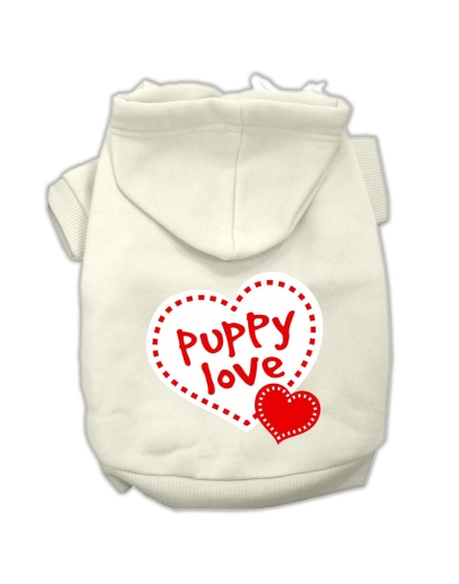 Puppy Love Screen Print Pet Hoodies Cream Size Lg