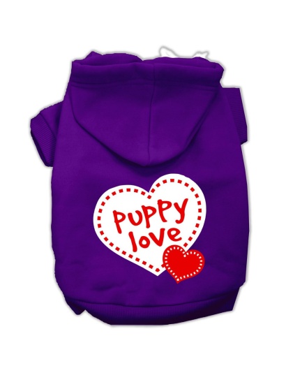 Puppy Love Screen Print Pet Hoodies Purple Size Lg