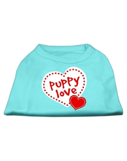 Puppy Love Screen Print Shirt Aqua Lg