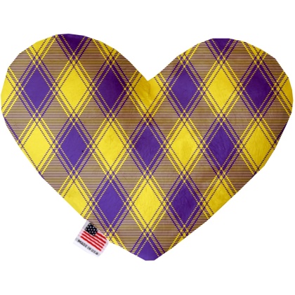 Purple and Yellow Plaid 6 Inch Canvas Heart Dog Toy