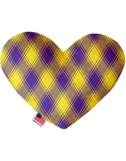 Purple and Yellow Plaid 6 Inch Heart Dog Toy