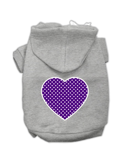 Purple Swiss Dot Heart Screen Print Pet Hoodies Grey Size Lg