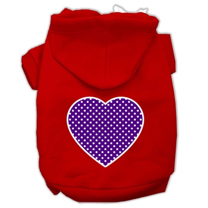 Purple Swiss Dot Heart Screen Print Pet Hoodies Red Size Lg