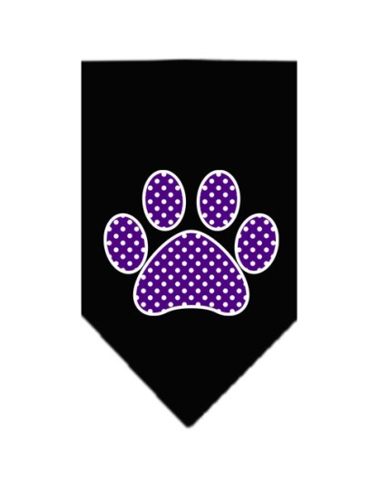 Purple Swiss Dot Paw Screen Print Bandana Black Large