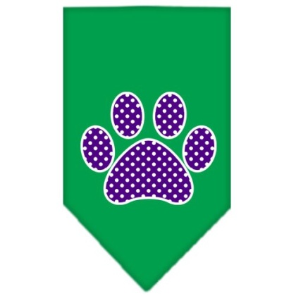 Purple Swiss Dot Paw Screen Print Bandana Emerald Green Large