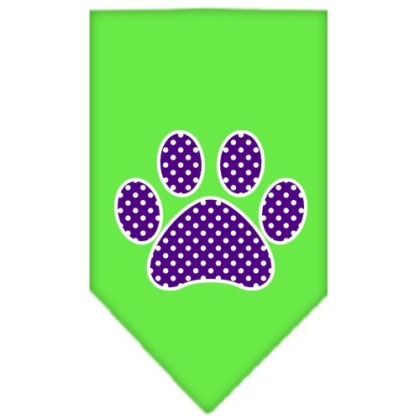 Purple Swiss Dot Paw Screen Print Bandana Lime Green Large