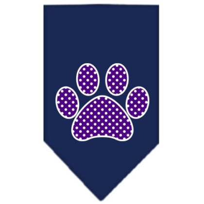 Purple Swiss Dot Paw Screen Print Bandana Navy Blue large