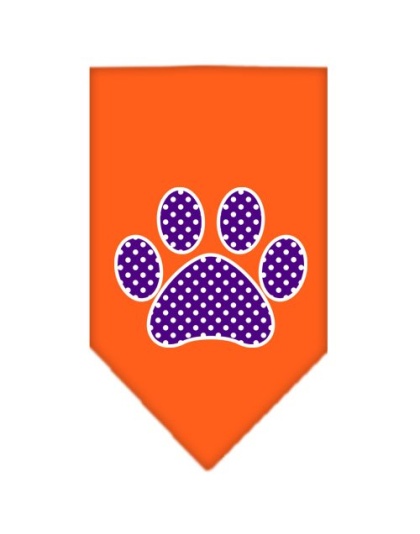 Purple Swiss Dot Paw Screen Print Bandana Orange Large